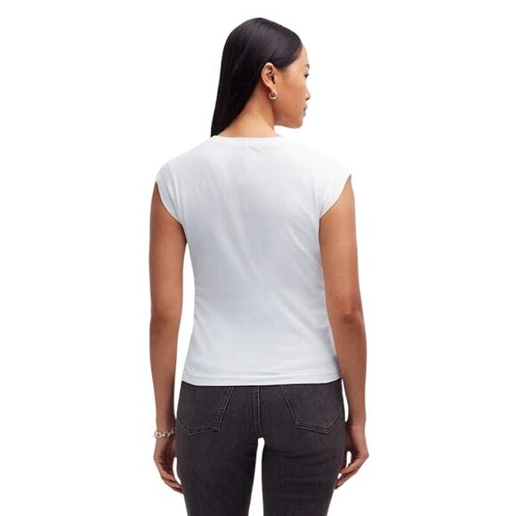 Madewell Side-Cinch Muscle Tee White Cap Sleeve Top Size S NWT - Picture 4 of 9